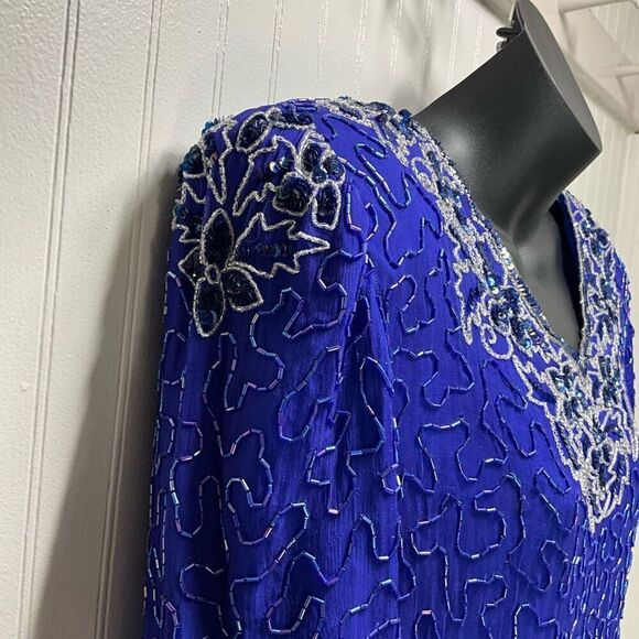 VINTAGE 80’s MOONLITE 100% Silk Beaded Blouse - Picture 3 of 8